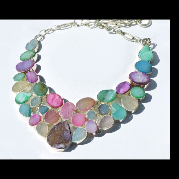 Agate Candy Rainbow Druzy Sterling Silver Necklace - Picture 3 of 6